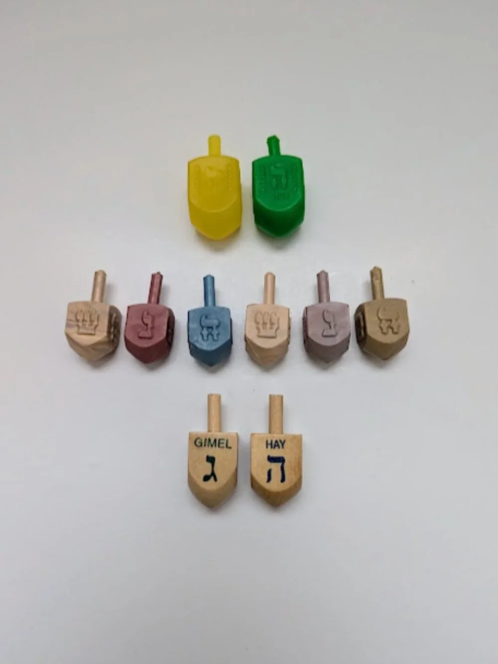Lot of 10 Vintage Hanukkah Dreidels Wood Plastic Hebrew Spinning Tops Judaica